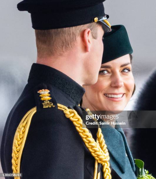 Prince William, Duke of Cambridge and Catherine, Duchess of Cambridge attend the 1st Battalion Irish Guards' St. Patrick's Day Parade with Prince...