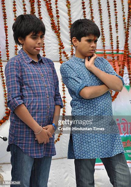 Son Raihan and daughter Miraya of Priyanka Gandhi Vadra attend an election rally on February 9, 2012 in Rae Barelly, India. For the older generations...