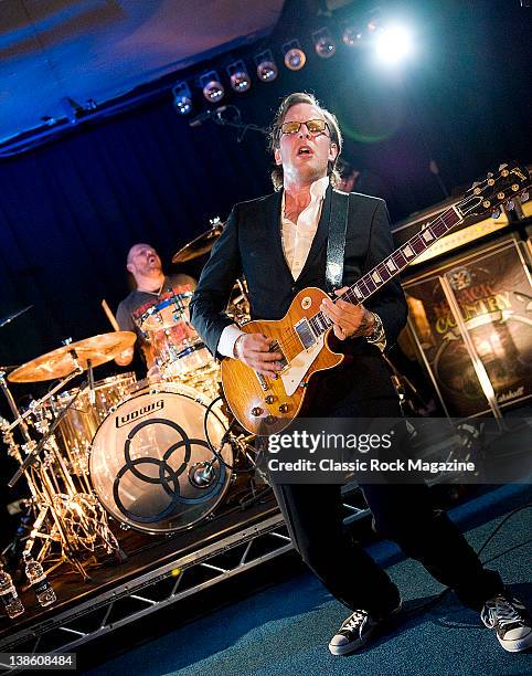 Joe Bonamassa with his Signature Gibson Les Paul guitar, and Jason Bonham performing with Black Country Communion at their first ever live gig, in...