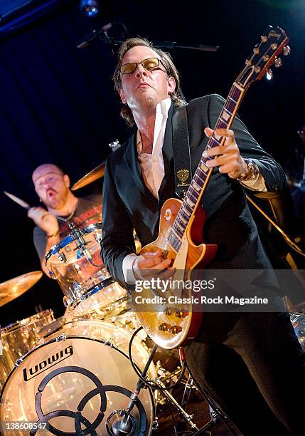 Joe Bonamassa with his Signature Gibson Les Paul guitar, and Jason Bonham performing with Black Country Communion at their first ever live gig, in...