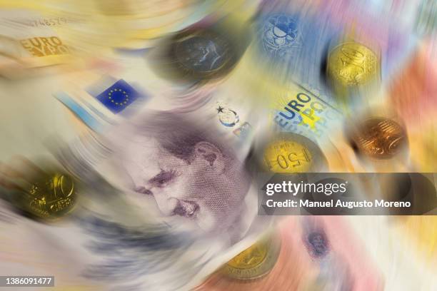 money: turkish lira and euro banknotes and coins - turkish lira stock pictures, royalty-free photos & images