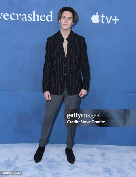 Lil Huddy arrives at the Global Premiere Of Apple TV+'s "WeCrashed" at Academy Museum of Motion Pictures on March 17, 2022 in Los Angeles, California.