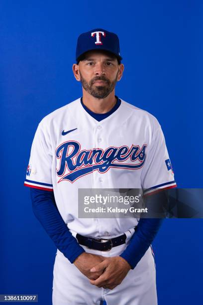Chris Woodward of the Texas Rangers poses during Photo Day at Surprise Stadium on March 17, 2022 in Surprise, Arizona.