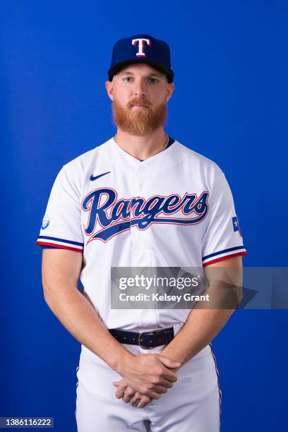 Jon Gray of the Texas Rangers poses during Photo Day at Surprise Stadium on March 17, 2022 in Surprise, Arizona.