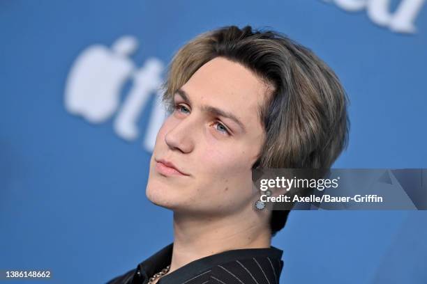 Lil Huddy attends the Global Premiere of Apple TV+'s "WeCrashed" at Academy Museum of Motion Pictures on March 17, 2022 in Los Angeles, California.