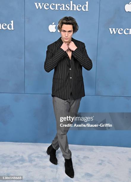 Lil Huddy attends the Global Premiere of Apple TV+'s "WeCrashed" at Academy Museum of Motion Pictures on March 17, 2022 in Los Angeles, California.