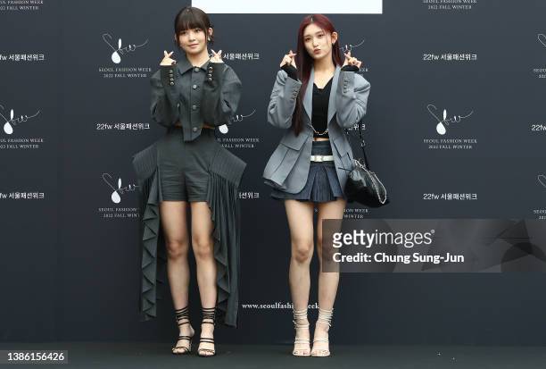 Rei and Leeseo, members of girl group IVE arrive at BONBOM show as a part of Seoul Fashion Week 2022 AW on March 18, 2022 in Seoul, South Korea.