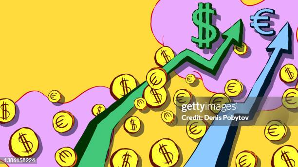 dollar- und euro-chart. - amerikanische währung stock-grafiken, -clipart, -cartoons und -symbole