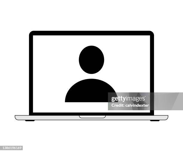 laptop computer user icon - skype meeting silhouette stock illustrations