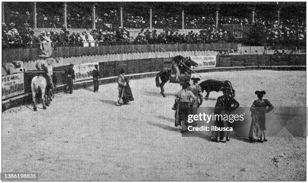 bildbanksillustrationer, clip art samt tecknat material och ikoner med antique photo: bullfight - tjurfäktning