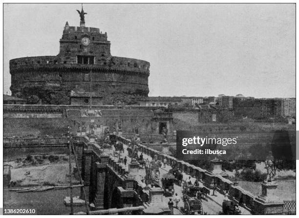 stockillustraties, clipart, cartoons en iconen met antique photo of world's landmarks (circa 1894): castel sant'angelo, rome, italy - sant angelo