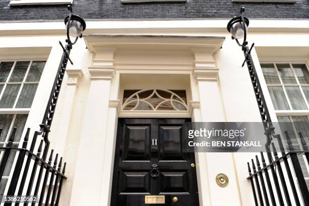 The front door of 11 Downing Street, the residence of British finance minister George Osborne, is pictured in central London, on March 21, 2011....
