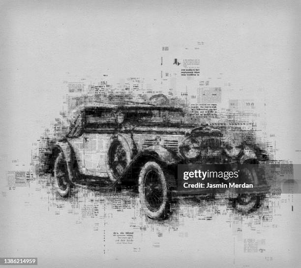 vintage car with old newspaper effect - newspaper luxury stock-fotos und bilder