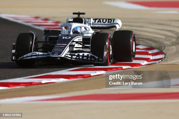 Pierre Gasly of France driving the Scuderia AlphaTauri AT03 on track during practice ahead of the F1 Grand Prix of Bahrain at Bahrain International...