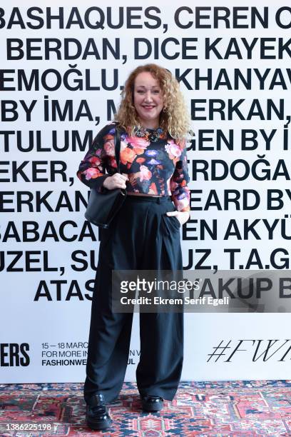 Guest attends the FWI Conversations during the Fashion Week Istanbul at Soho House Istanbul on March 18, 2022 in Istanbul, Turkey.