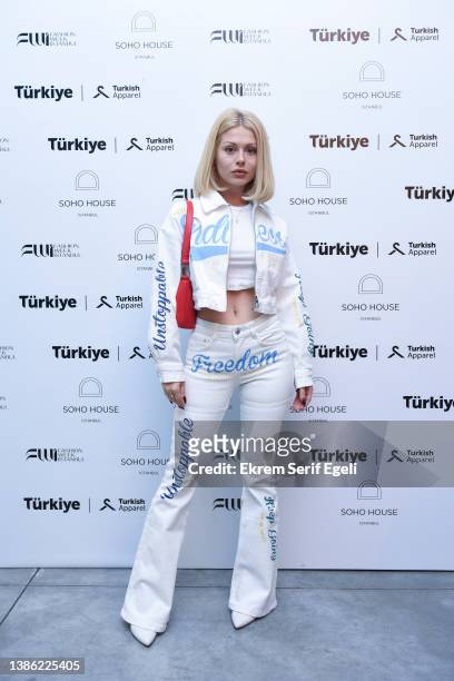Guest attends the FWI Conversations during the Fashion Week Istanbul at Soho House Istanbul on March 18, 2022 in Istanbul, Turkey.