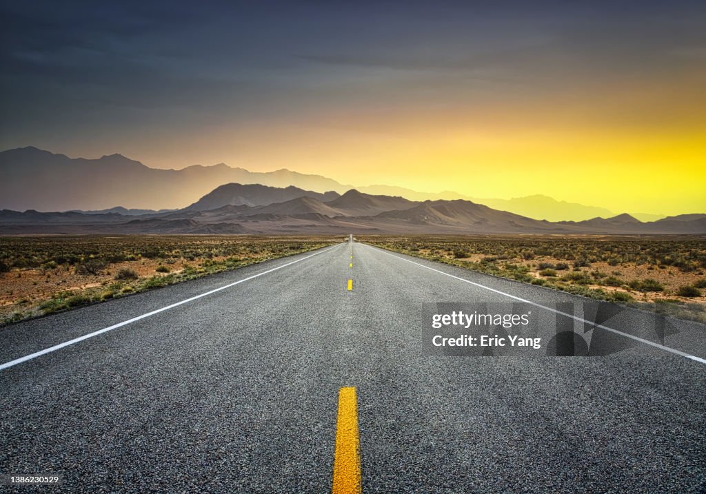 Straight road to the mountain