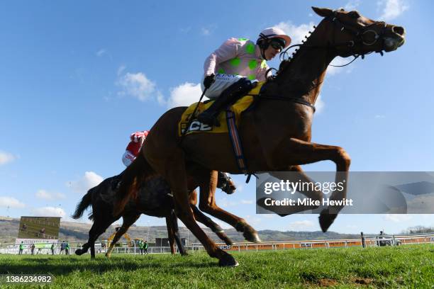 Paul Townend on Vauban approach the finish line to win The JCB Triumph Hurdle race during day four of the Cheltenham Festival 2022 at Cheltenham...