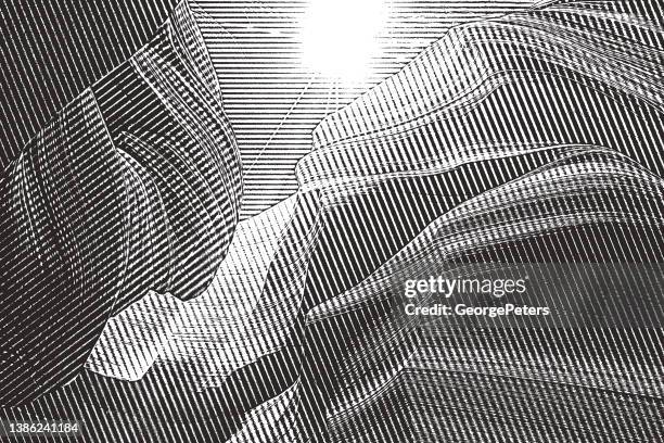 antelope canyon with sunbeams - upper antelope canyon stock illustrations