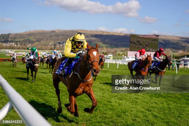 Paul Townend riding State Man clear the last to win The McCoy Contractors County Handicap Hurdle on day four of The Festival at Cheltenham Racecourse...