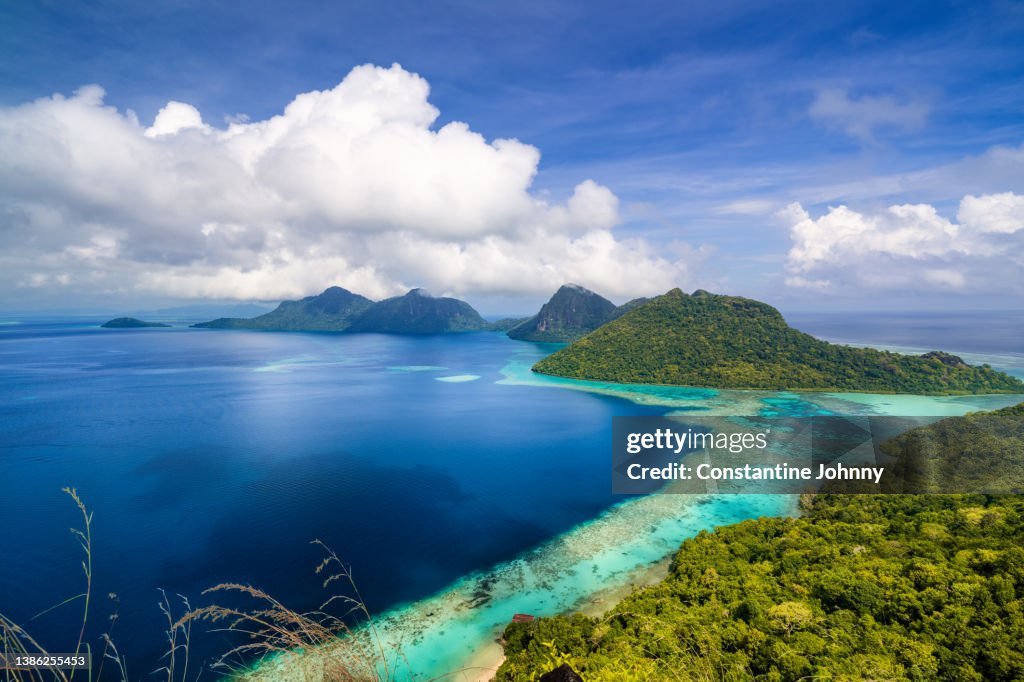 Tropical Islands. Scenic View of Bohey Dulang and Bodgaya Islands, Semporna, Sabah, Malaysia.