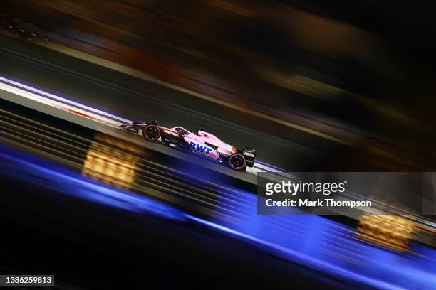 Fernando Alonso of Spain driving the Alpine F1 A522 Renault on track during practice ahead of the F1 Grand Prix of Bahrain at Bahrain International...