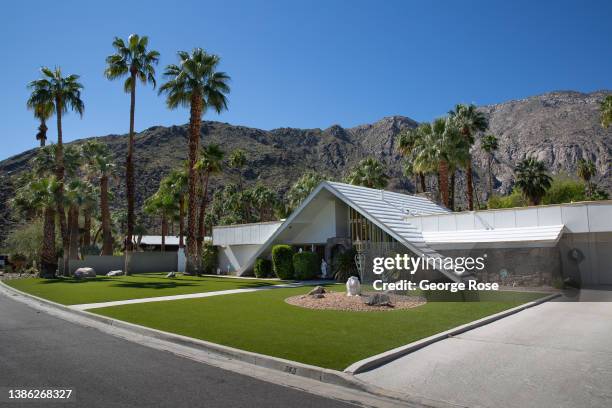 Mid-century modern home in the historic Las Palmas neighborhood is viewed on March 12, 2022 in Palm Springs, California. Palm Springs, a city of...