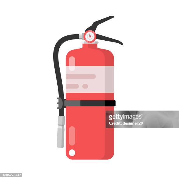 ilustraciones, imágenes clip art, dibujos animados e iconos de stock de diseño vectorial del icono del extintor de incendios sobre fondo blanco. - extinguir