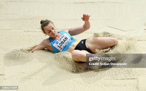 Yuliya Loban of Ukraine UKR competes during the Women's Pentathlon - Long Jump on Day One of the World Athletics Indoor Championships Belgrade 2022...