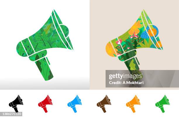 stockillustraties, clipart, cartoons en iconen met mégaphone - weelderige plantengroei