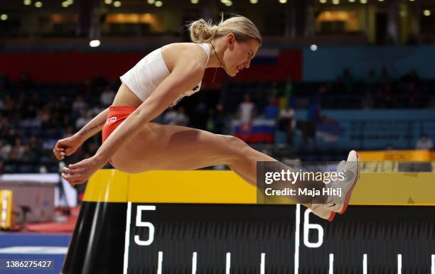 Adrianna Sulek of Poland POL competes during the Women's Pentathlon - Long Jump on Day One of the World Athletics Indoor Championships Belgrade 2022...