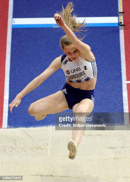 Leonie Cambours of France FRA competes during the Women's Pentathlon - Long Jump on Day One of the World Athletics Indoor Championships Belgrade 2022...
