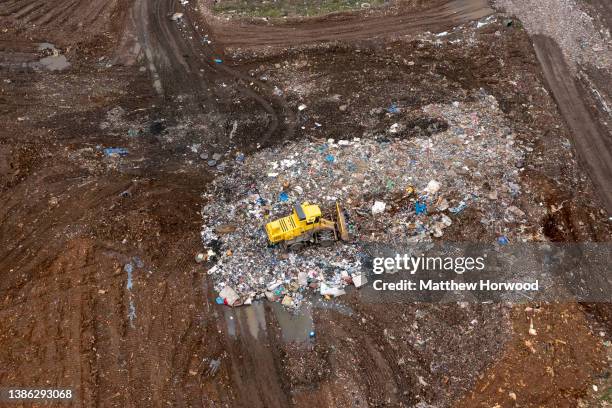 An aerial view of a Newport Council landfill site on March 18, 2022 in Newport, Wales. IT worker James Howells threw away a laptop in 2013 which...