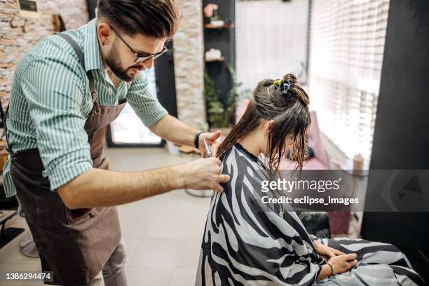 let's straighten it out a bit - beautician client stock pictures, royalty-free photos & images