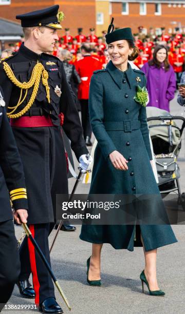 Prince William, Duke of Cambridge and Catherine, Duchess of Cambridge attend the 1st Battalion Irish Guards' St. Patrick's Day Parade with Prince...