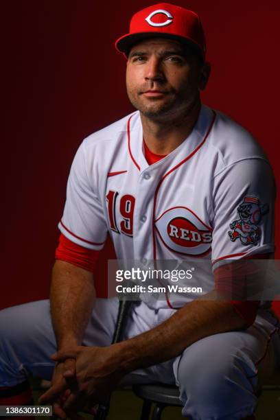 Joey Votto of the Cincinnati Reds poses for a portrait during photo day at Goodyear Ballpark on March 18, 2022 in Goodyear, Arizona.