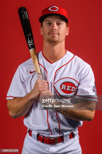 Matt McClain of the Cincinnati Reds poses for a portrait during photo day at Goodyear Ballpark on March 18, 2022 in Goodyear, Arizona.