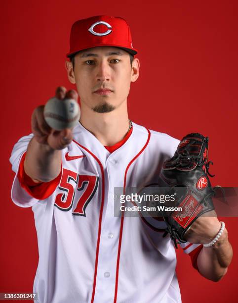 Riley O'Brien of the Cincinnati Reds poses for a portrait during photo day at Goodyear Ballpark on March 18, 2022 in Goodyear, Arizona.