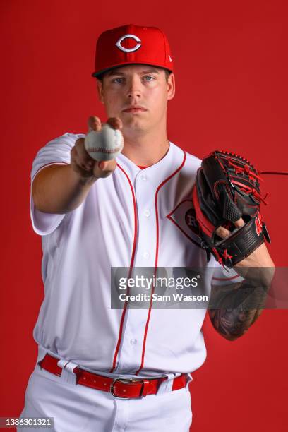 James Marinan of the Cincinnati Reds poses for a portrait during photo day at Goodyear Ballpark on March 18, 2022 in Goodyear, Arizona.