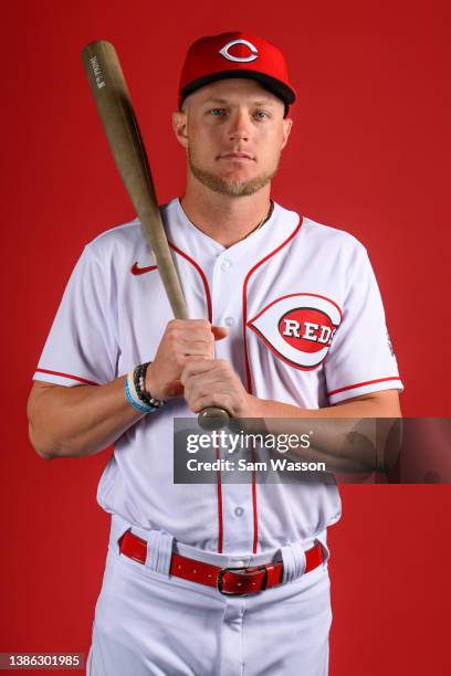 Trey Amburgey of the Cincinnati Reds poses for a portrait during photo day at Goodyear Ballpark on March 18, 2022 in Goodyear, Arizona.