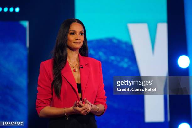 Presenter, Alesha Dixon during the Red Nose Day night of TV for Comic Relief on March 18, 2022 in Manchester, England. Live from MediaCityUk in...