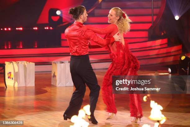 Riccardo Basile and Isabel Edvardsson perform on stage during the 4th show of the 15th season of the television competition show "Let's Dance" at MMC...