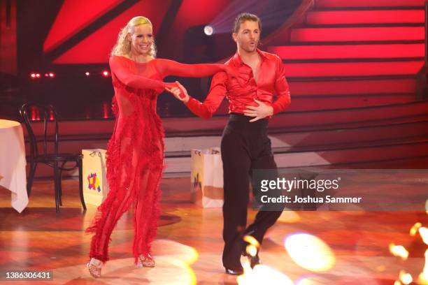 Riccardo Basile and Isabel Edvardsson perform on stage during the 4th show of the 15th season of the television competition show "Let's Dance" at MMC...