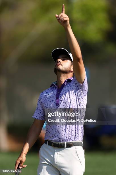 Abraham Ancer of Mexico reacts on the 11th green during the second round of the Valspar Championship on the Copperhead Course at Innisbrook Resort...