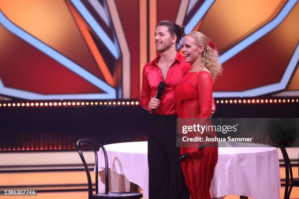 Riccardo Basile and Isabel Edvardsson are seen on stage during the 4th show of the 15th season of the television competition show "Let's Dance" at...