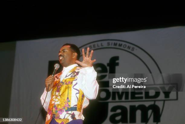 Comedian Steve Harvey performs at Russell Simmons' Def Comedy Jam on June 10, 1993 in New York City.