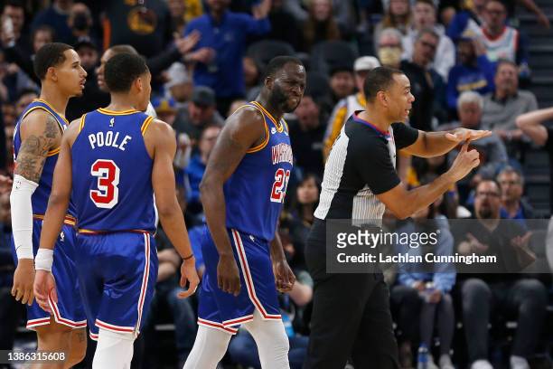 Draymond Green of the Golden State Warriors reacts after a call against the Warriors resulting in a technical foul in the second quarter at Chase...