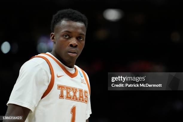 Andrew Jones of the Texas Longhorns looks on in the second half of the game against the Virginia Tech Hokies during the first round of the 2022 NCAA...