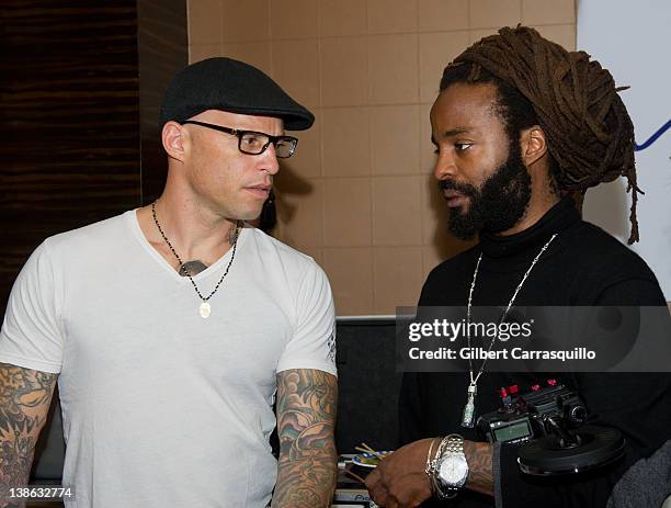 Ami James and John Forte visit The Ami James Ink Tattoo Pop-Up Shop at the Empire Hotel on February 9, 2012 in New York City.