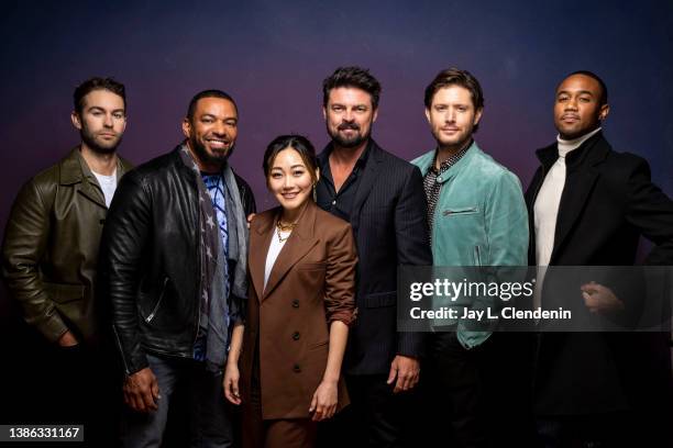 Actors Chace Crawford, Laz Alonso, Karen Fukuhara, Karl Urban, Jensen Ackles and Jessie T. Usher from 'The Boys' are photographed for Los Angeles...